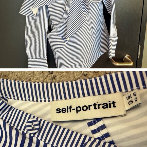 Self-Portrait size 2 EUC worn once Blue and White Striped Ruffle asymmetrical - Picture 6 of 15